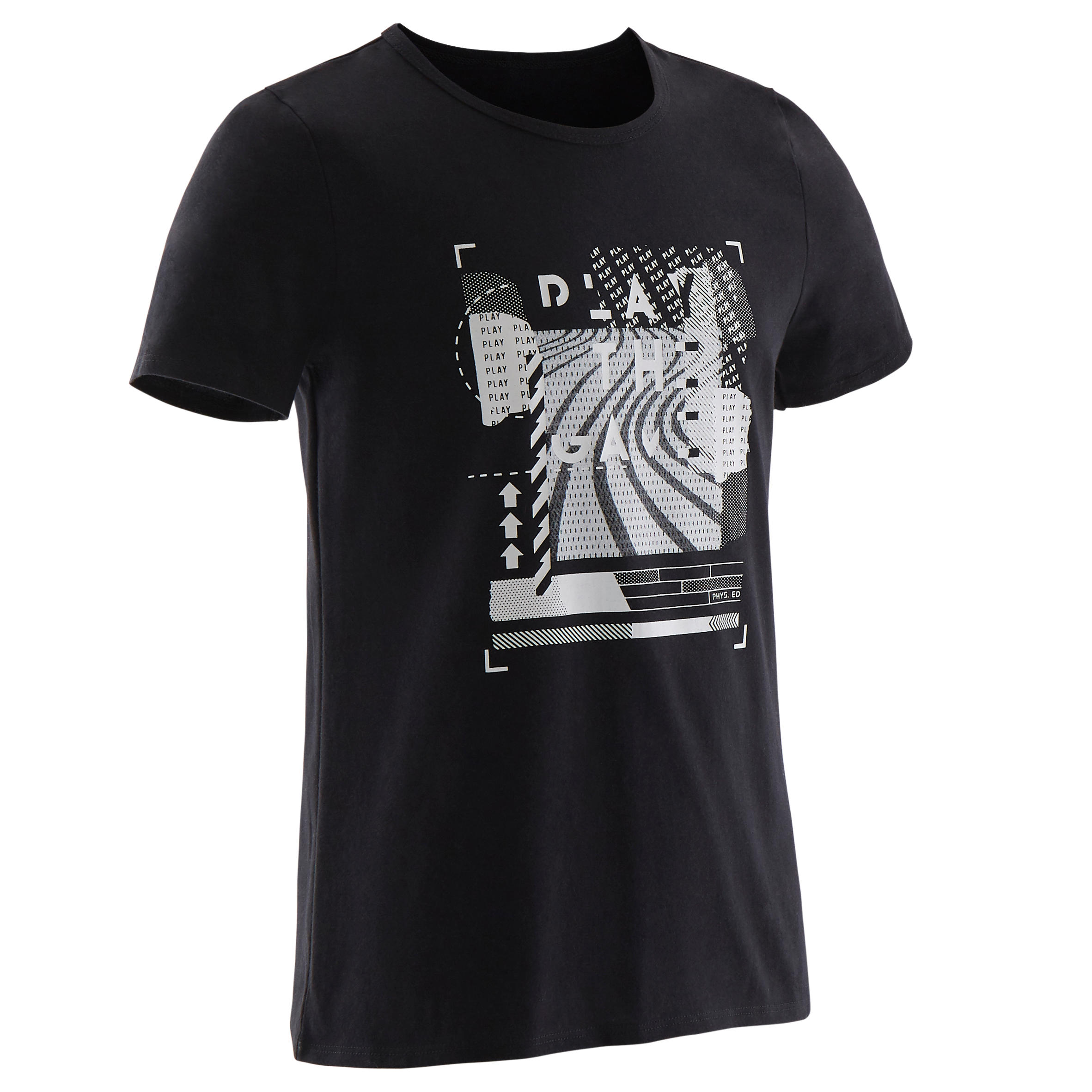 

Boys' Short-Sleeved Gym T-Shirt 100 - Black/White Print -  By DOMYOS | Decathlon
