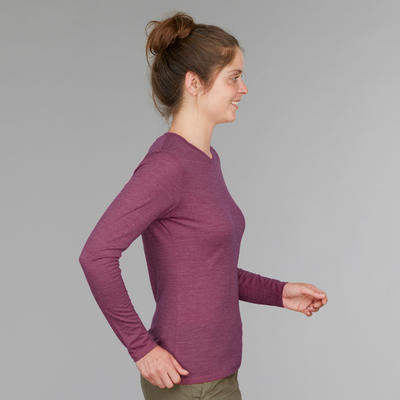 Camiseta de montaña y trekking lana merino Mujer Forclaz Travel 500