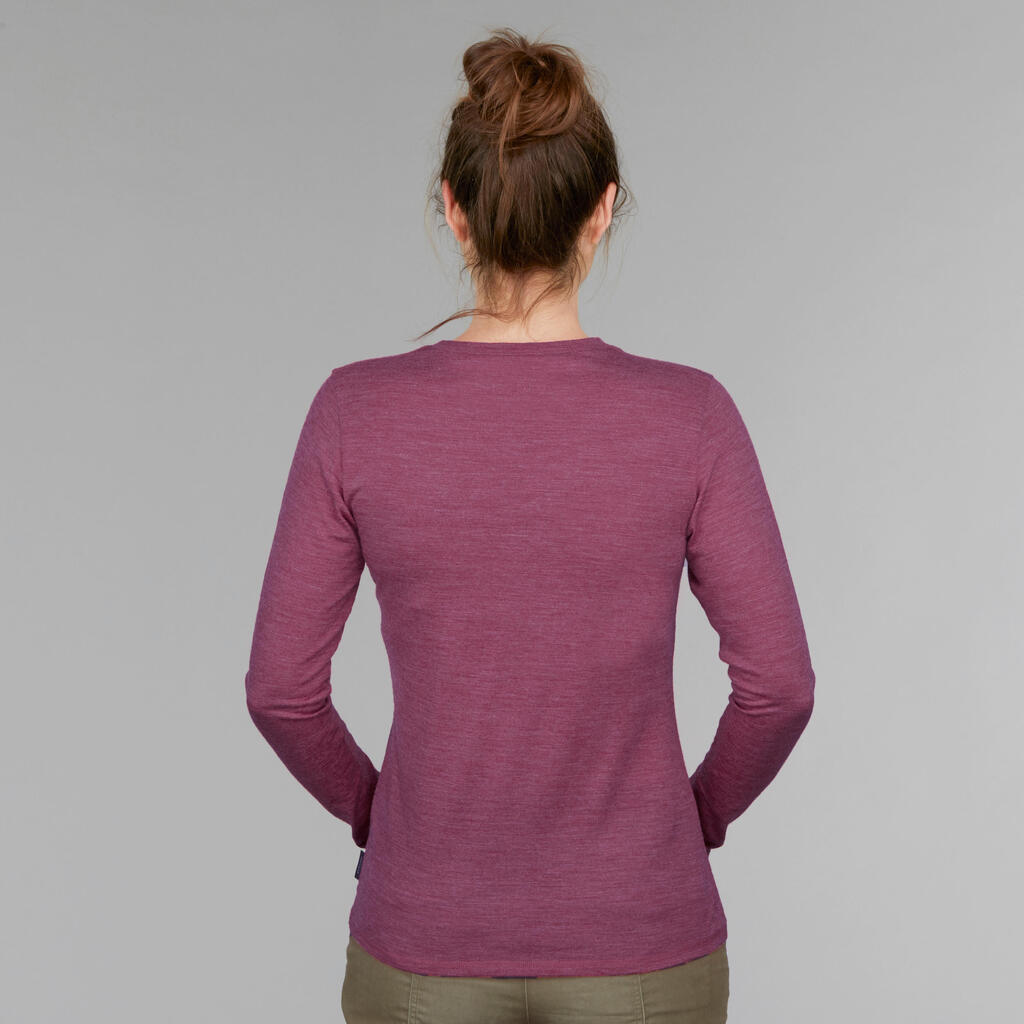 Women's Travel Trekking Merino T-Shirt - TRAVEL 100 Purple