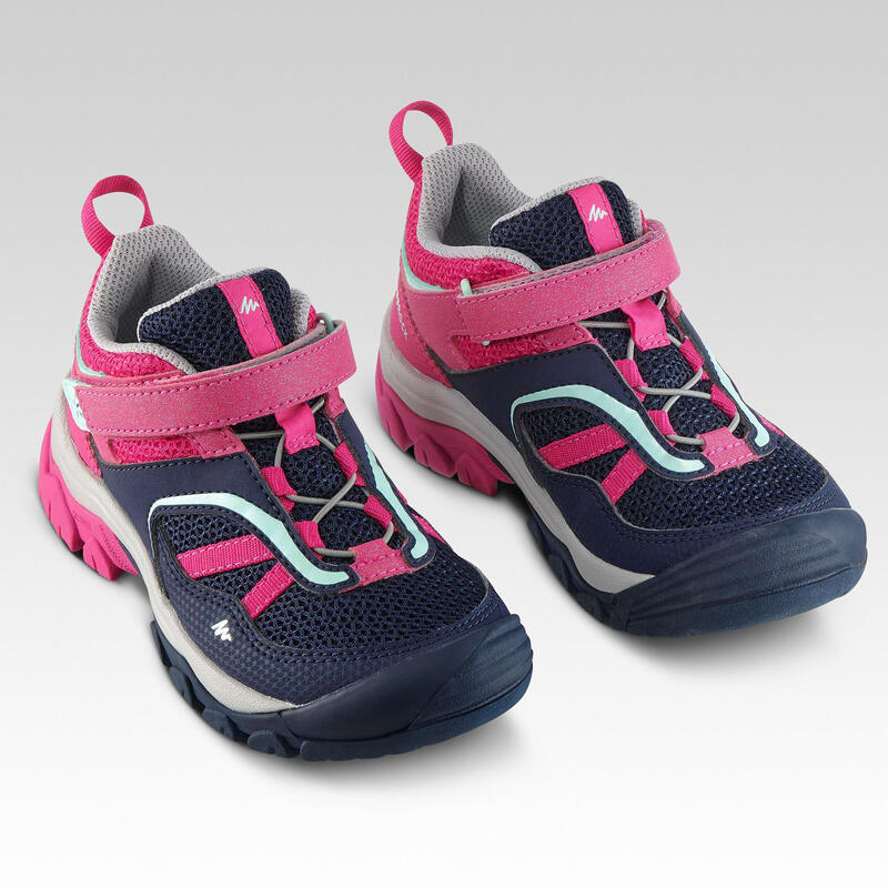Chaussures de randonnée montagne avec scratch fille Crossrock bleues/rose 24-34