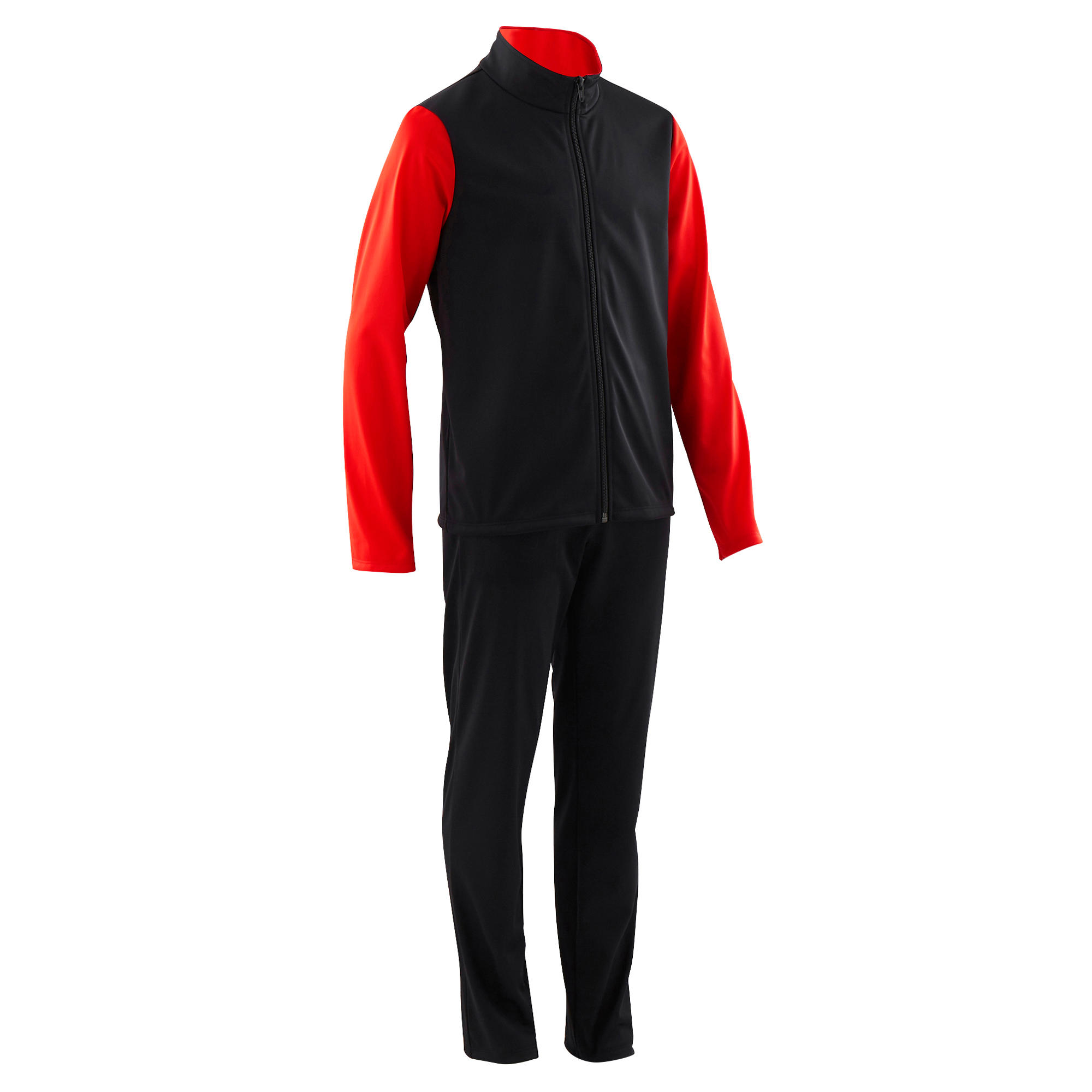 Kids Breathable Synthetic Tracksuit Gym y Basic Black Red DOMYOS Decathlon