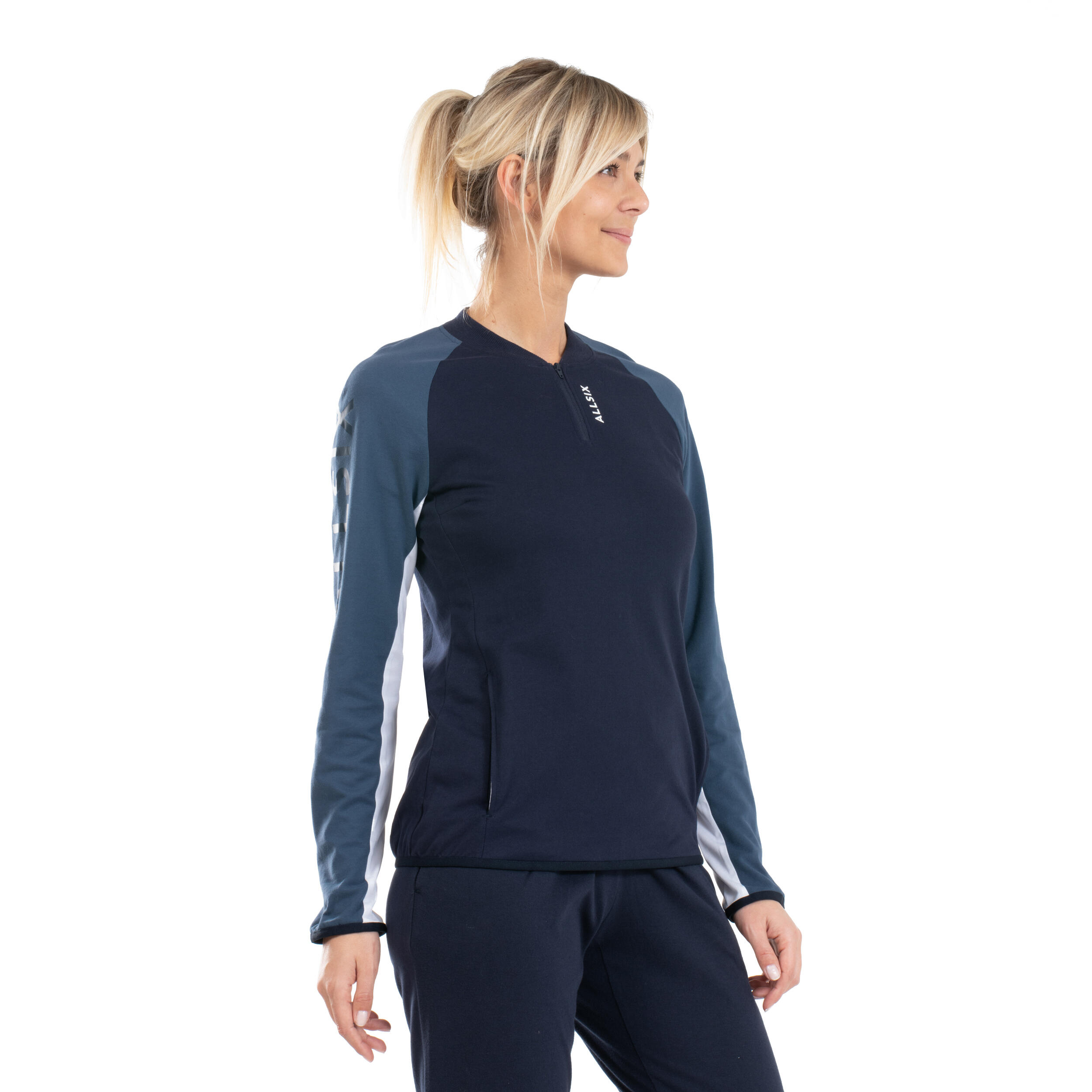 JAQUETA DE VOLEIBOL DONA BLAU FOSC I BLAU CLAR  3/7