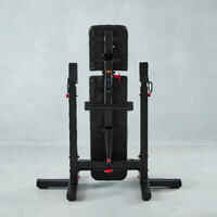 Tiltable and foldable weight bench with adjustable pegs