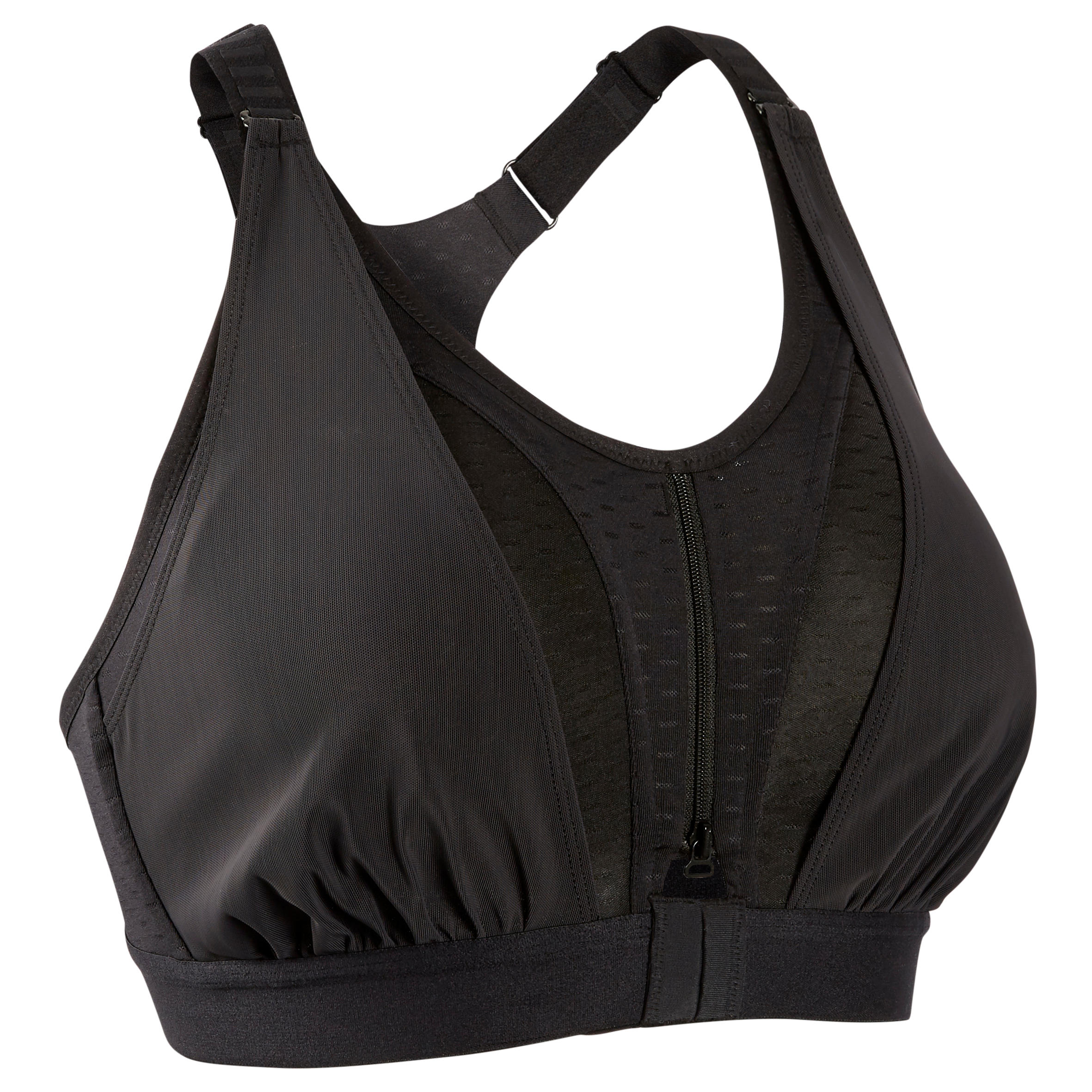 Large High-Support Fitness Bra - 960 Black - DOMYOS