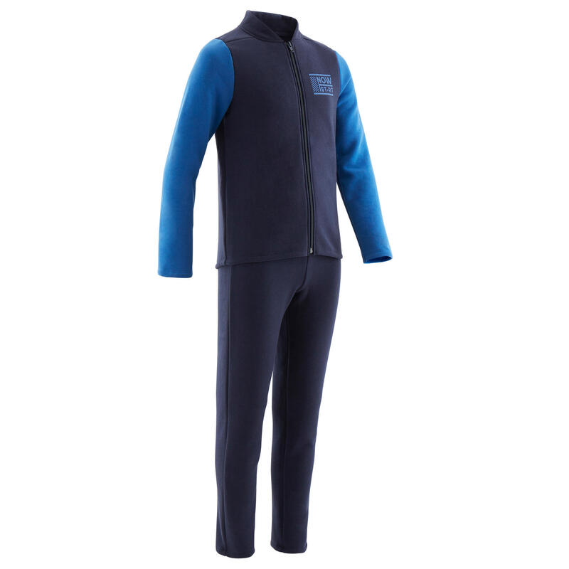 Boys' Warm Gym Tracksuit 100 Warmy Zip - Navy/Blue Sleeves