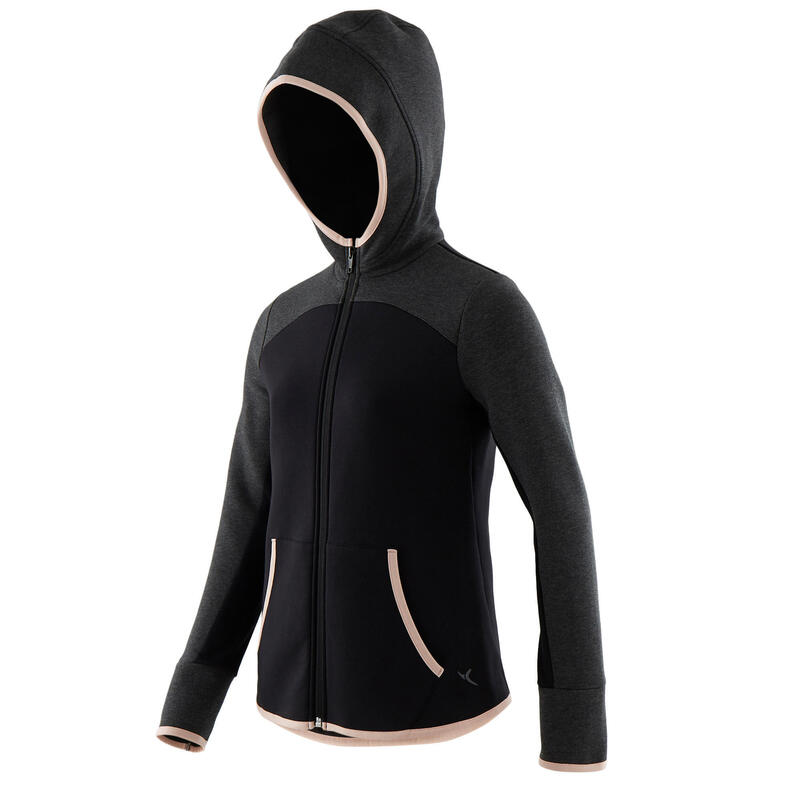 Sweat zippé à capuche chaud enfant - 900 noir et gris chiné foncé