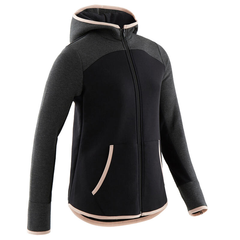 Sweat zippé à capuche chaud enfant - 900 noir et gris chiné foncé