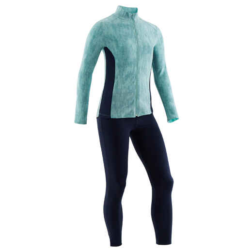 
      Girls' Gym Tracksuit 100 - Green Print/Navy Blue Bottoms
  