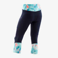 Girls' Breathable Synthetic Cropped Gym Bottoms S500 - Navy Blue/Green Print