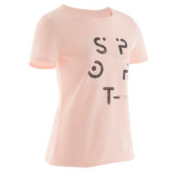 T-shirt bambina ginnastica 100 rosa chiaro-grigio con stampa