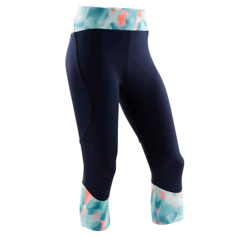 3/4-Hose S500 Synthetik atmungsaktiv Gym Kinder marineblau mit grünem Print 3/4-Hose S500 Synthetik atmungsaktiv Gym Kinder marineblau mit grünem Print