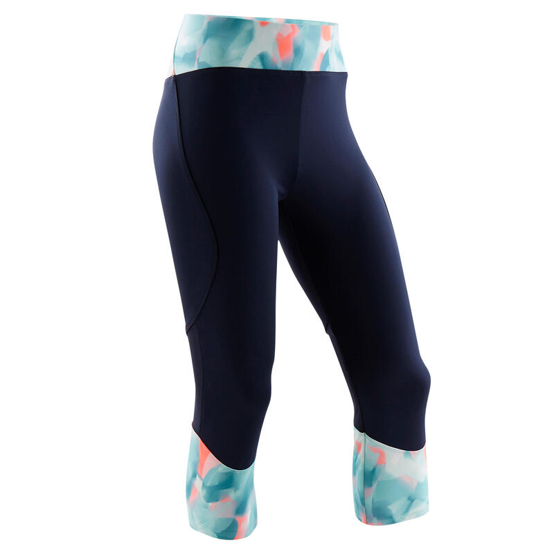Corsaire synthétique respirant S500 fille GYM ENFANT bleu marine imprimé vert