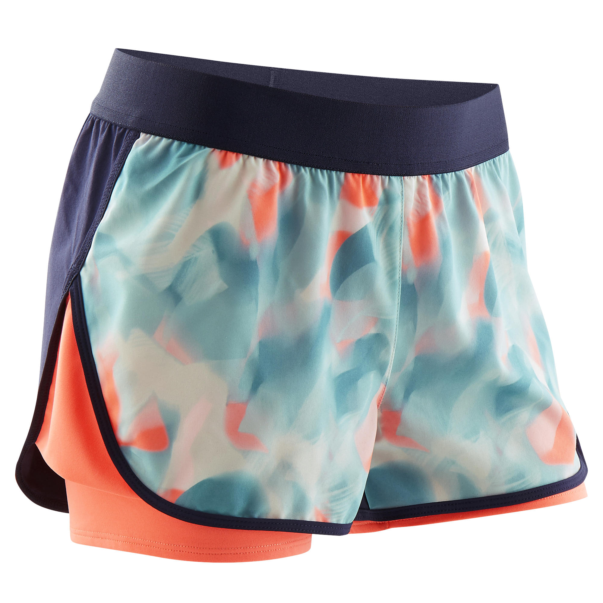 DOMYOS Girls' 2-in-1 Shorts - Blue/Coral/Print