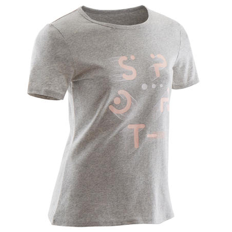 Girls' Gym Short-Sleeved T-Shirt 100 - Mottled Grey/Pink Print