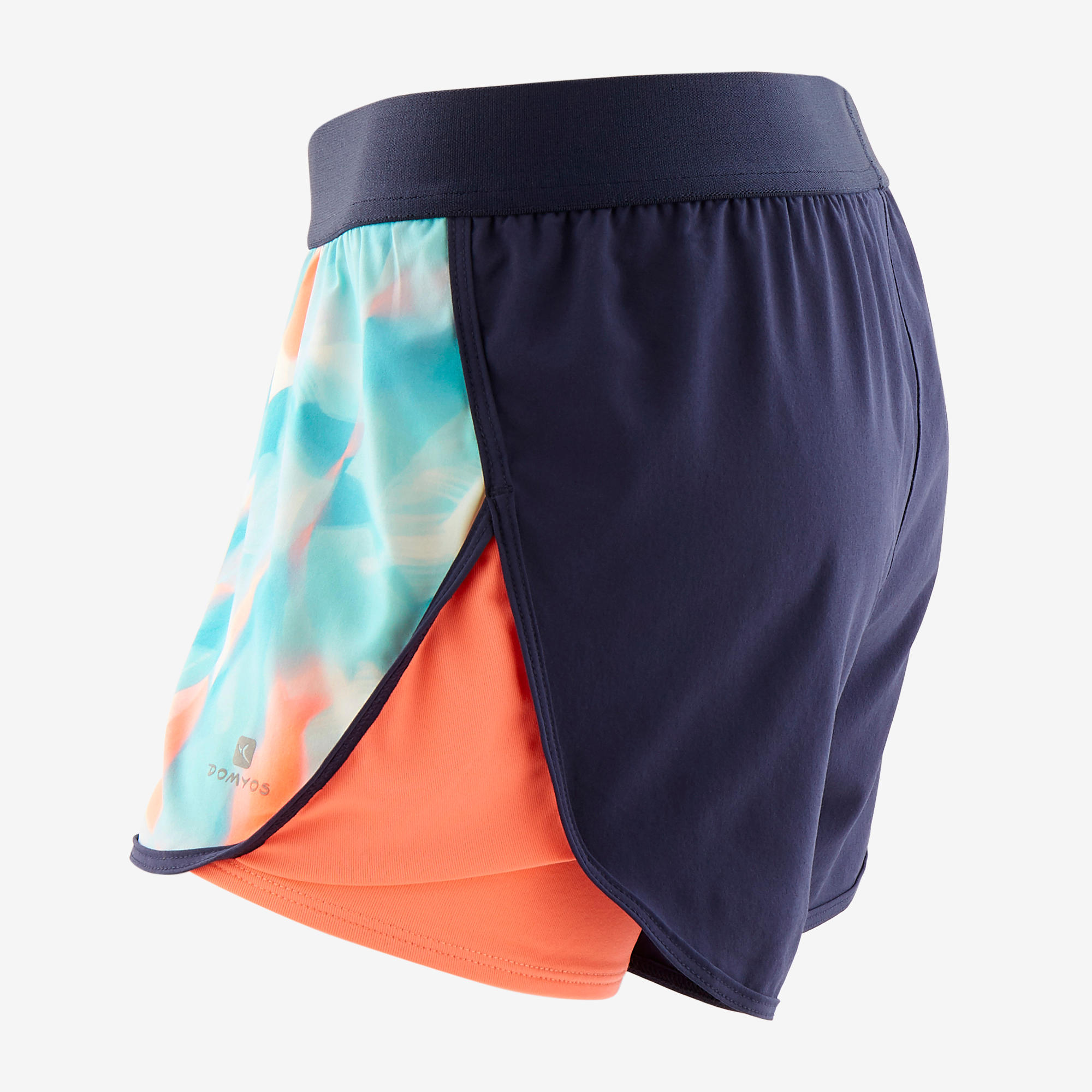 Girls' 2-in-1 Breathable Multisport Shorts - Blue & Coral 2/4