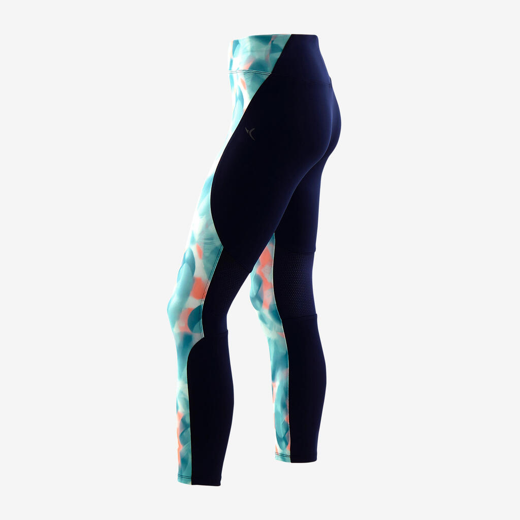 Girls' Breathable Synthetic Leggings - Navy/Green/Print