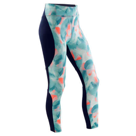 Girls' Breathable Synthetic Leggings - Navy/Green/Print