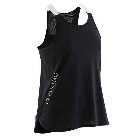 Majica bez rukava za vježbanje 580 funkcionalna za djevojčice crno-bijela 