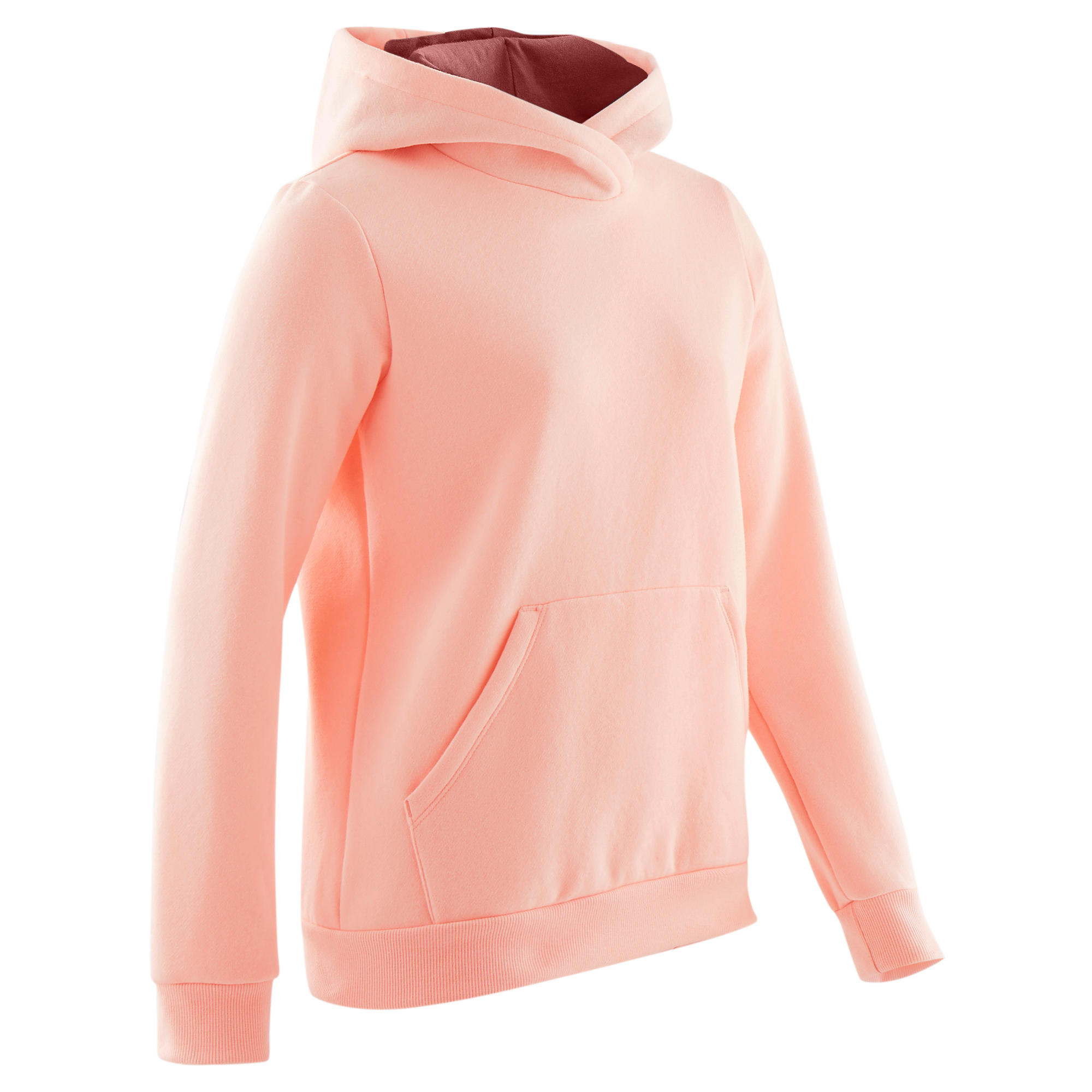 Sweat capuche molleton chaud 100 fille GYM ENFANT rose clair uni