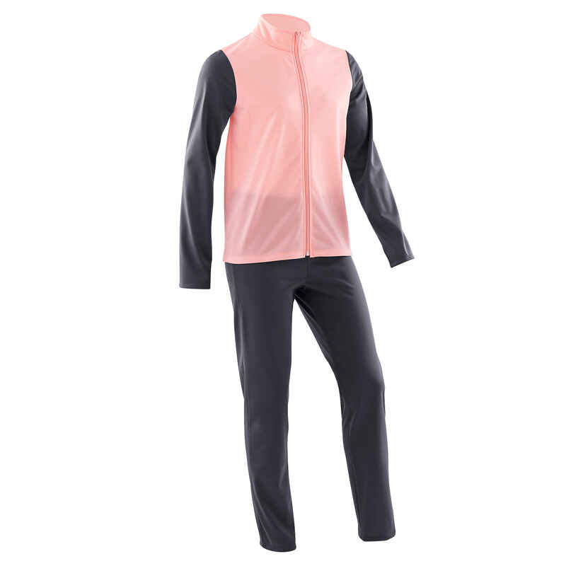 Girls' Warm Breathable Synthetic Gym Tracksuit S500 Gym'y Pink/Grey