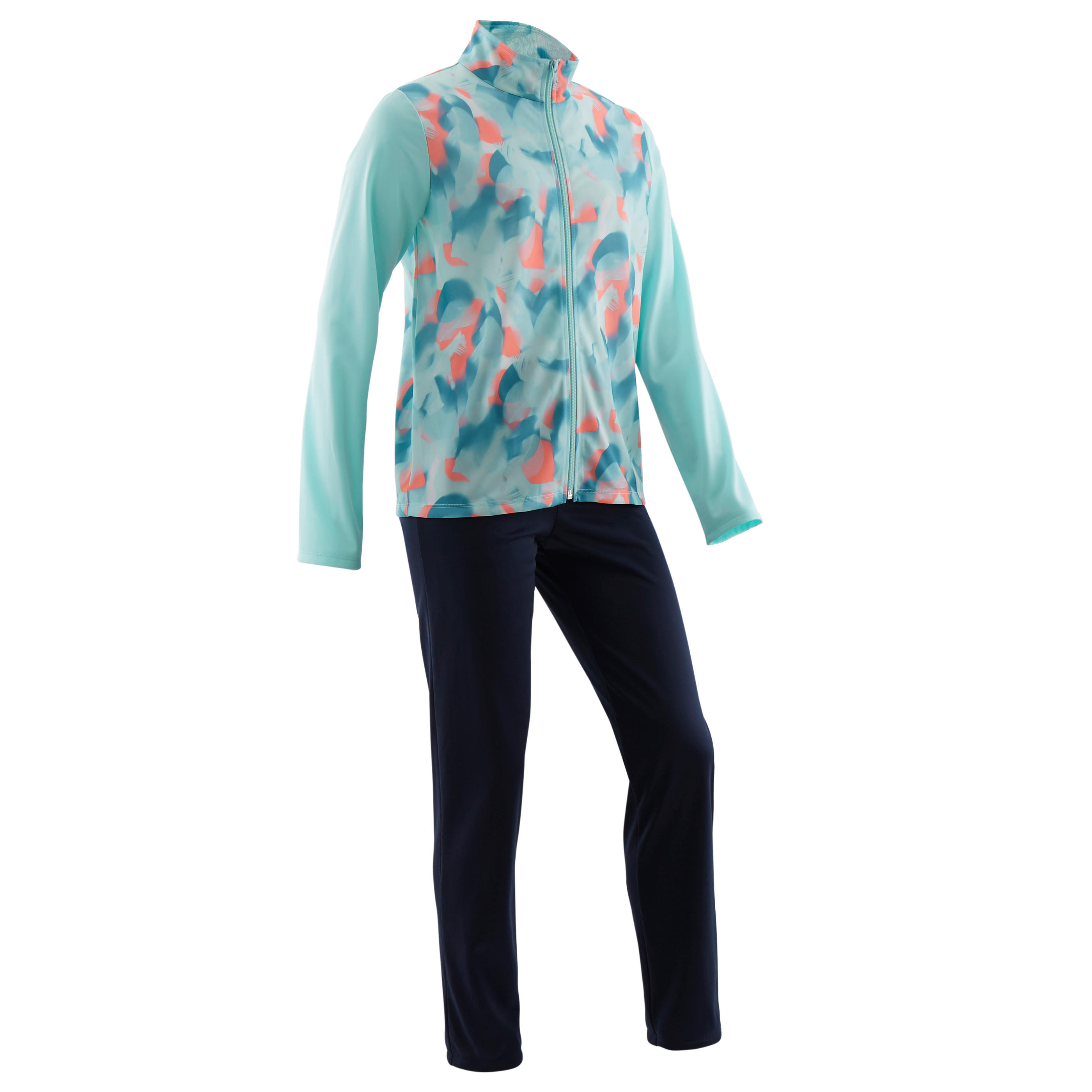 DOMYOS Tuta bambina ginnastica GYM'Y 100 traspirante verde con stampa