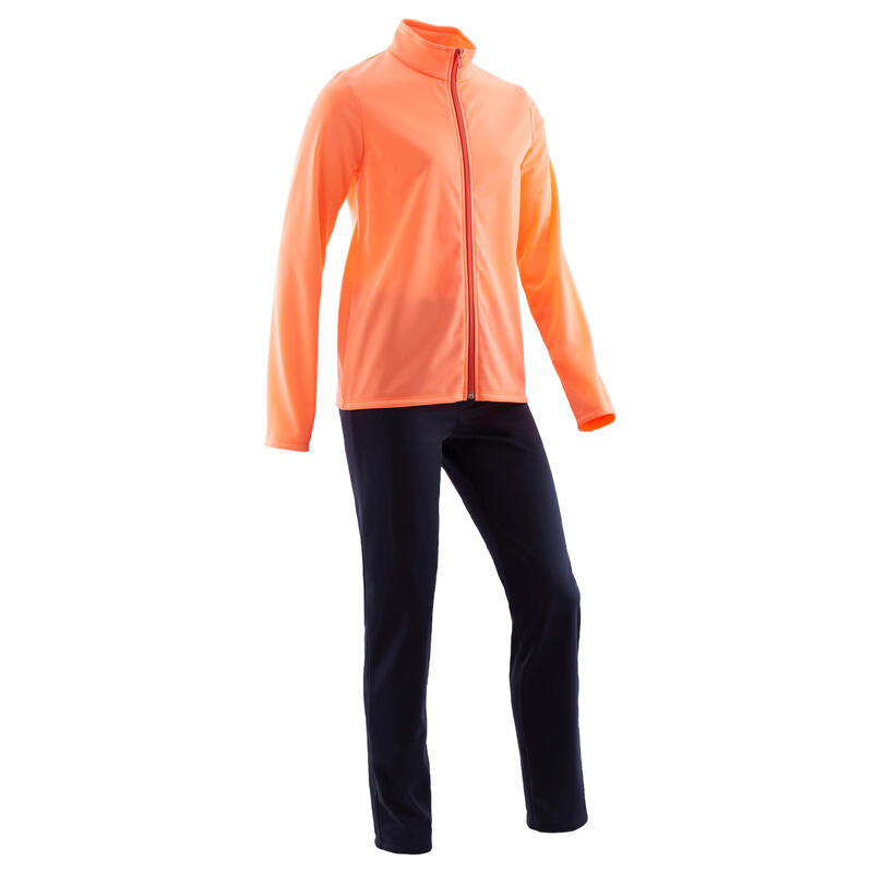 Survêtement enfant synthétique respirant - Gym'y orange corail, pantalon marine