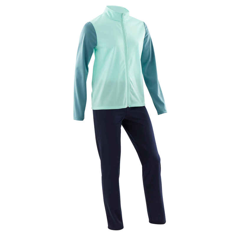Girls' Warm Breathable Synthetic Gym Tracksuit Gym'y S500 Green/Navy