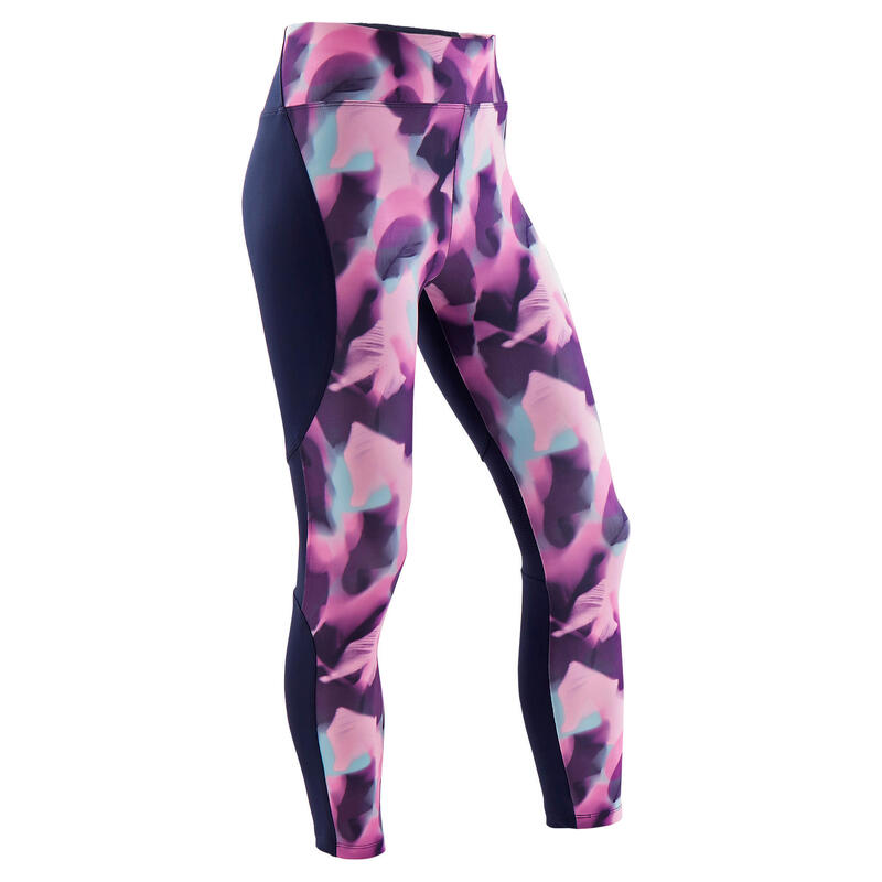 Legging fille synthétique respirant - S500 bleu marine avec imprimé rose