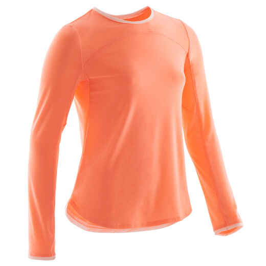 
      Kids' Breathable Cotton Long-Sleeved Gym T-Shirt 500 - Coral
  