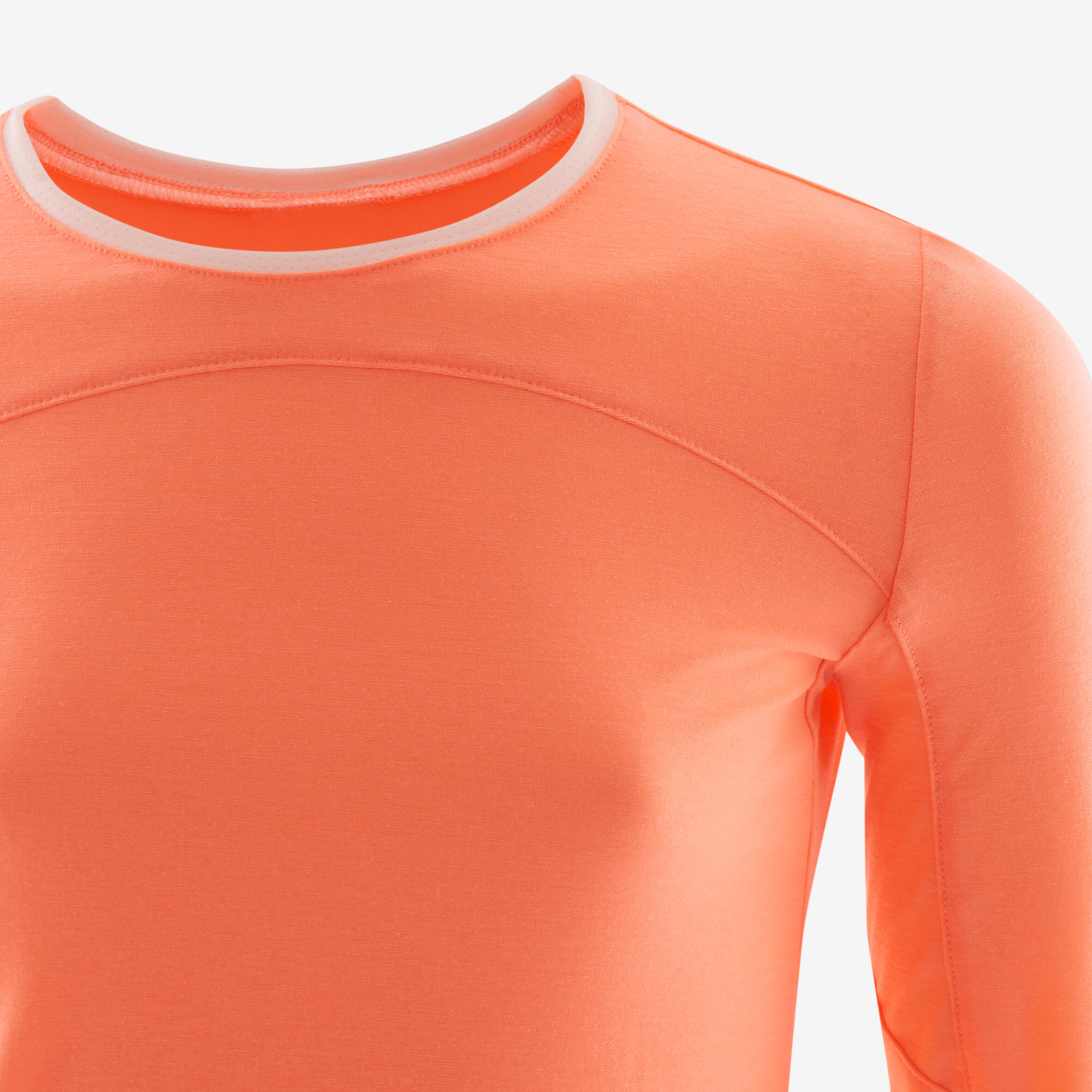 Kids' Breathable Cotton Long-Sleeved Gym T-Shirt 500 - Coral 4/5