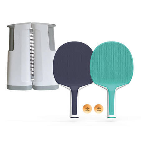 Set Tenis Meja dengan Pos, Net Gulung, 2 Bat dan 2 Bola - Putih/Abu-abu