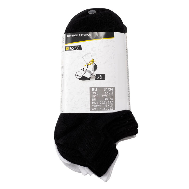 Calcetines cortos de tenis Niños Pack de 6 Artengo RS 160 negro blanco azul