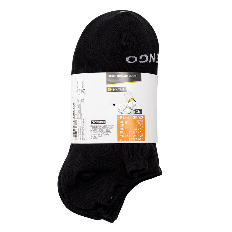 Tennissocken RS 160 Low 6er-Pack schwarz/weiss