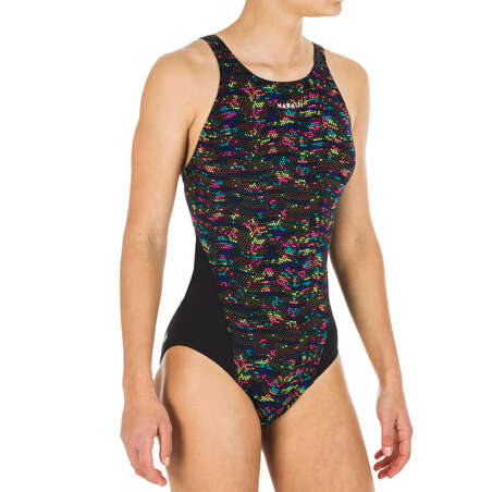 Maillot de bain une pièce de natation fille Kamiye Print Fire noir / jaune