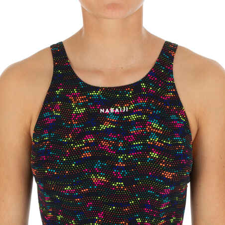 Girls' One-Piece Swimsuit Kamyleon Print - Fire black/yellow