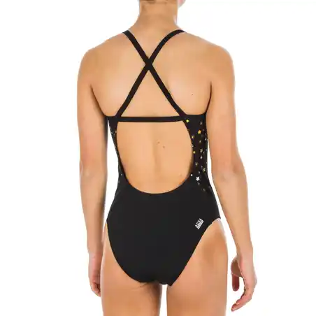 Girls' Swimming One-Piece Swimsuit Jade Star - Black