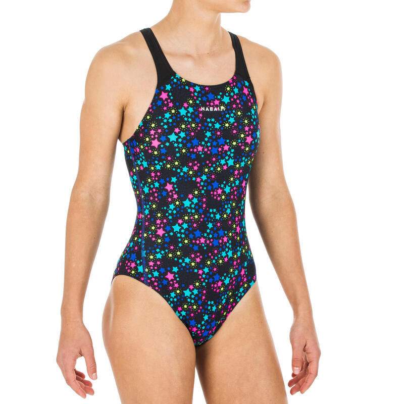 Bañador Niña natación Nabaiji negro amarillo