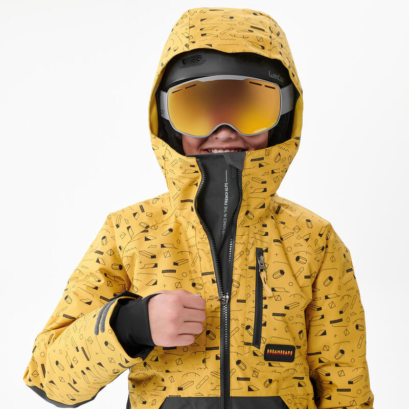 Snowboardjas voor kinderen SNB 500 geel met print