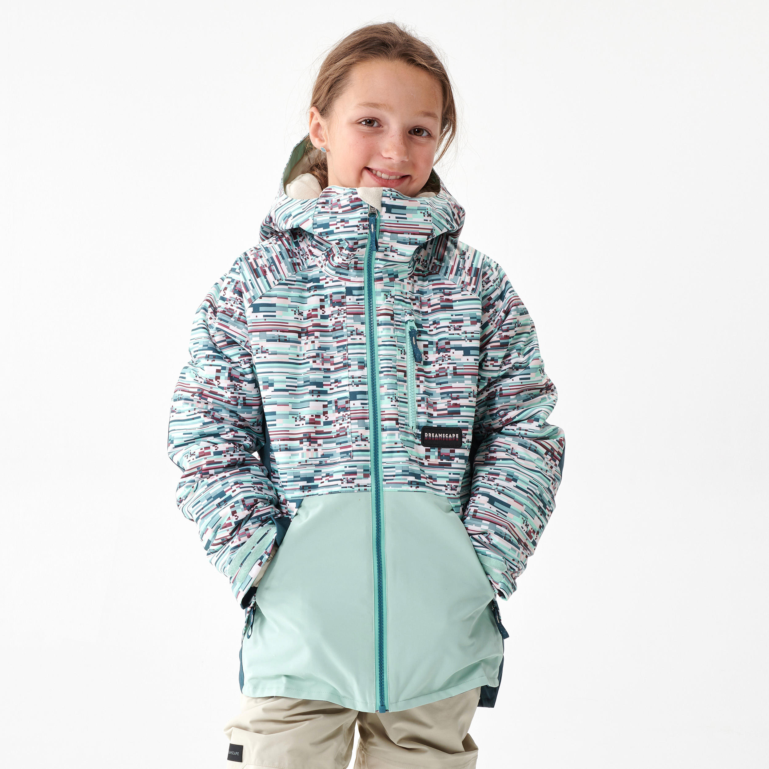 Kids' Snowboard Jacket - SNB 500 Blue - Acid green - Dreamscape - Decathlon
