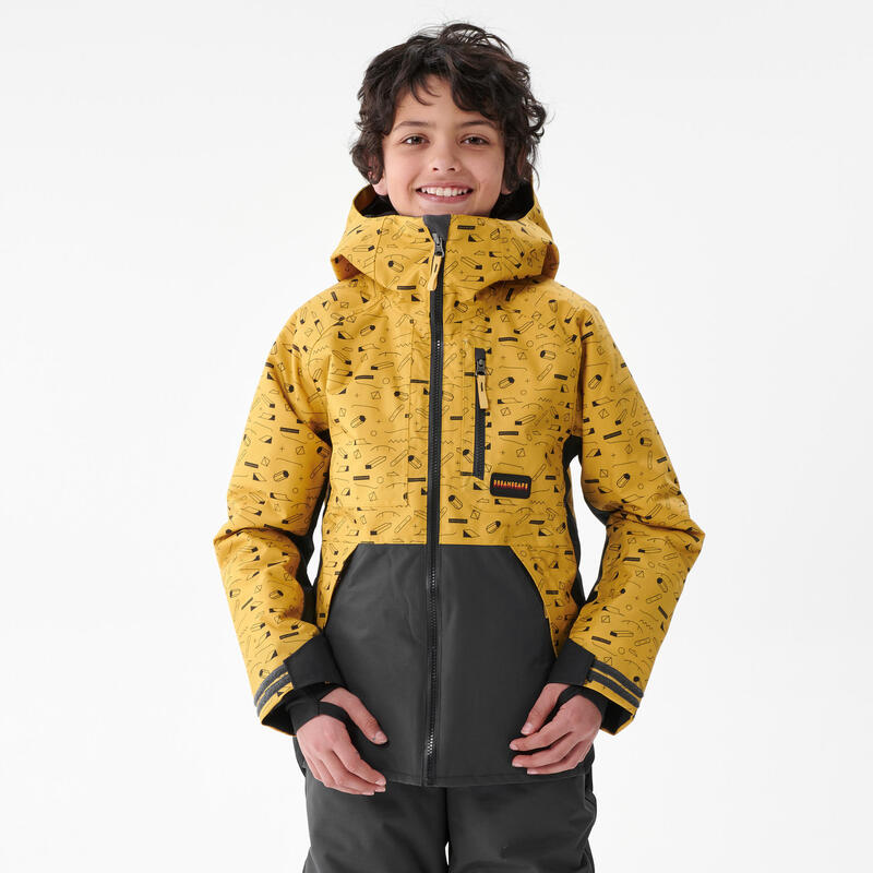Snowboardjas voor kinderen SNB 500 geel met print