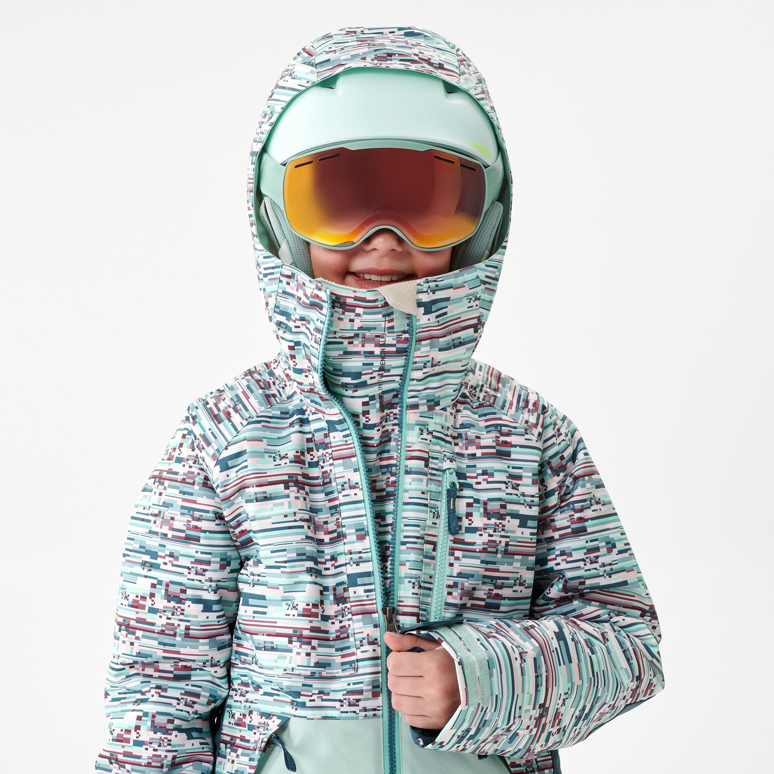 Kids' Snowboard Jacket SNB 500 Blue Acid green Dreamscape Decathlon