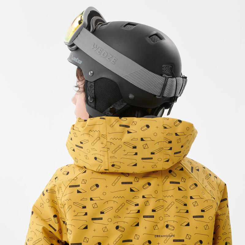 兒童單板滑雪外套 SNB 500－印花／黃色