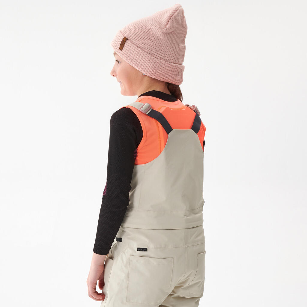 Kids’ Durable Snowboard Salopettes - Bib 500 Girl - Beige