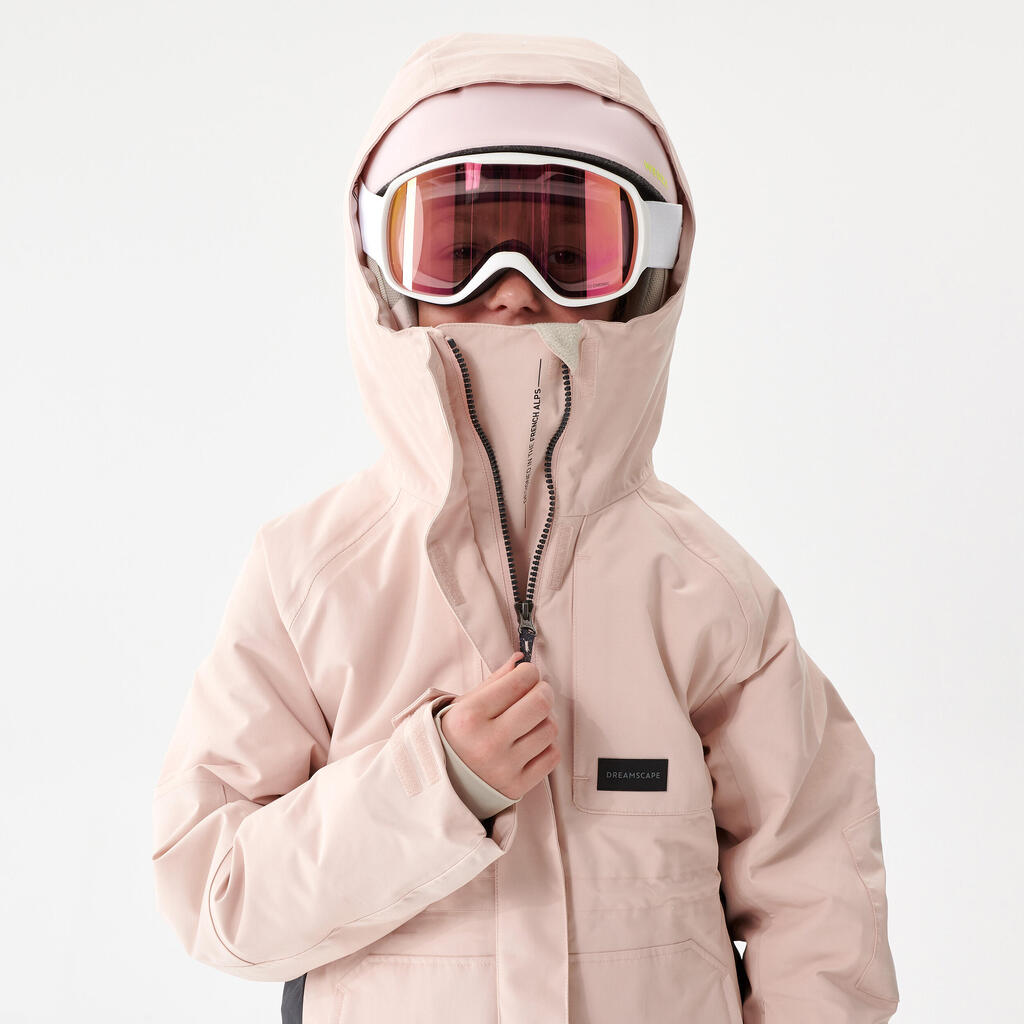 Detská bunda SNB 500 na snowboard a lyžovanie bledoružová