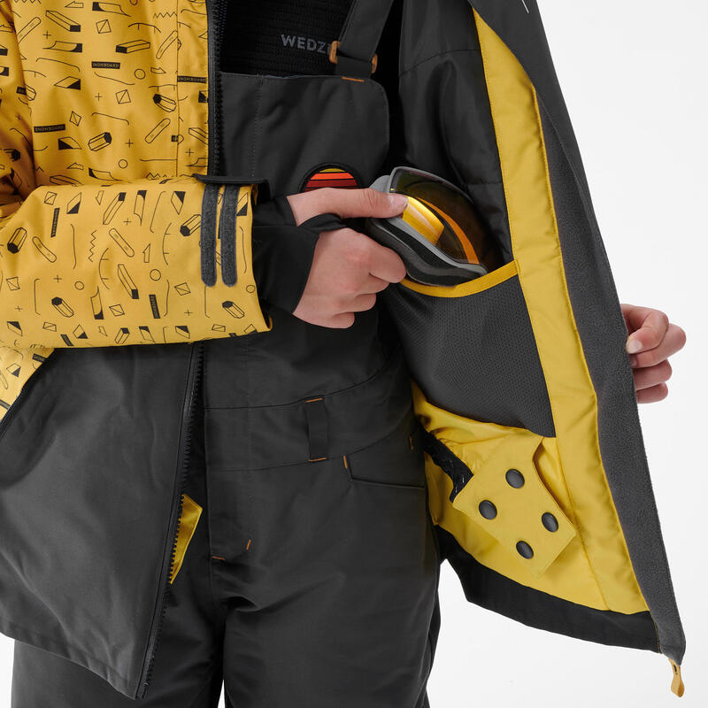 兒童單板滑雪外套 SNB 500－印花／黃色