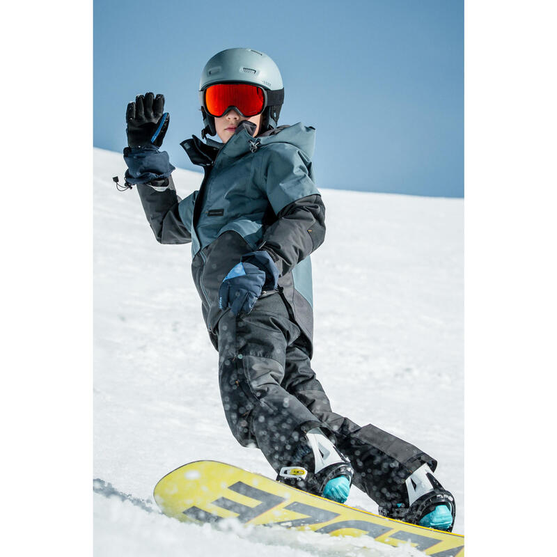 Boys' Junior Snowboard and Ski Salopettes SNB BIB 500 - dark grey and black