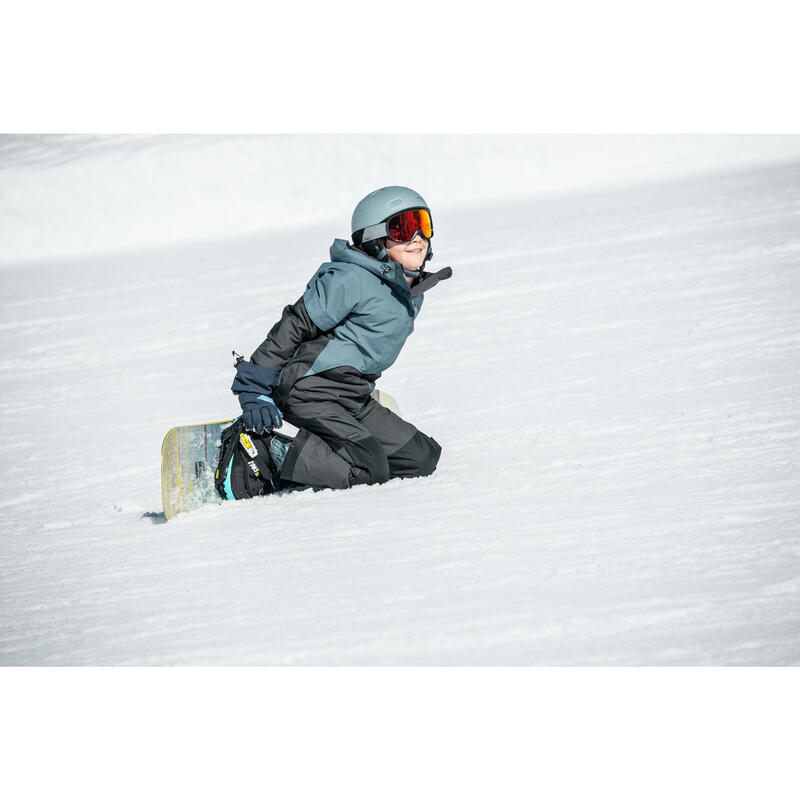 男童青少年單／雙板滑雪吊帶褲SNB BIB 500 - 深灰和黑色