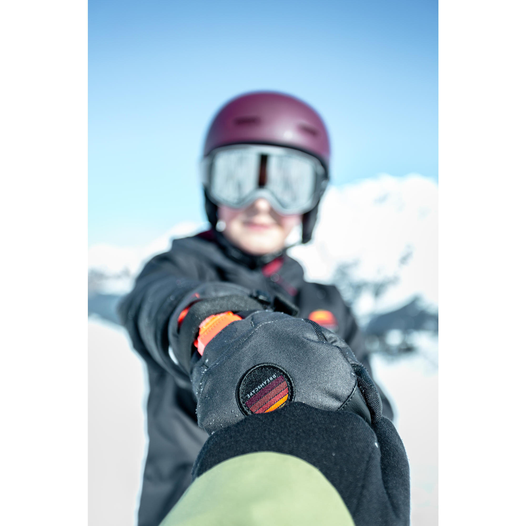 Guanto da snowboard per bambini - MI 500 JR Protect, nero e arancione