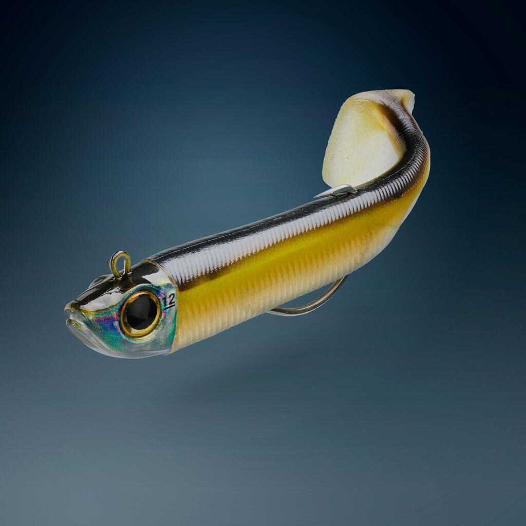 COMBO leurres souples shad texan ANCHO 120 18gr Tête rouge/Jaune pêche en mer
