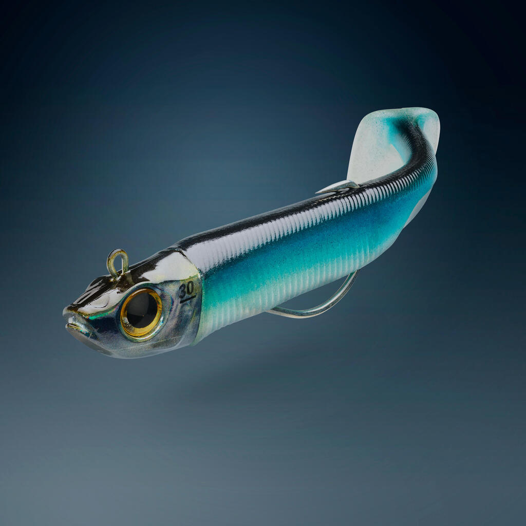COMBO leurres souples shad texan ANCHO 120 18gr Tête rouge/Jaune pêche en mer